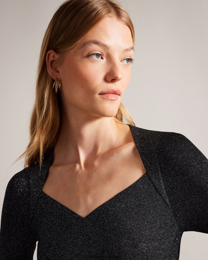 être Ted Baker femmes Tabytha - Robe ajustée croisée en maille noir FR8J4276 vêtements