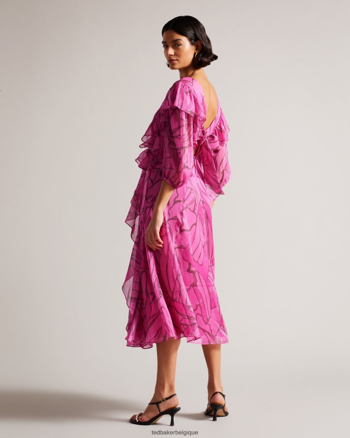 être Ted Baker femmes robe chasuble à imprimé abstrait et à volants victoir rose pétant FR8J4262 vêtements