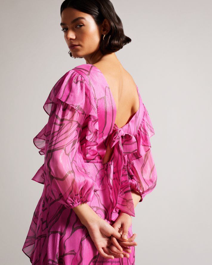 être Ted Baker femmes robe chasuble à imprimé abstrait et à volants victoir rose pétant FR8J4262 vêtements