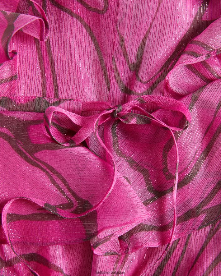 être Ted Baker femmes robe chasuble à imprimé abstrait et à volants victoir rose pétant FR8J4262 vêtements
