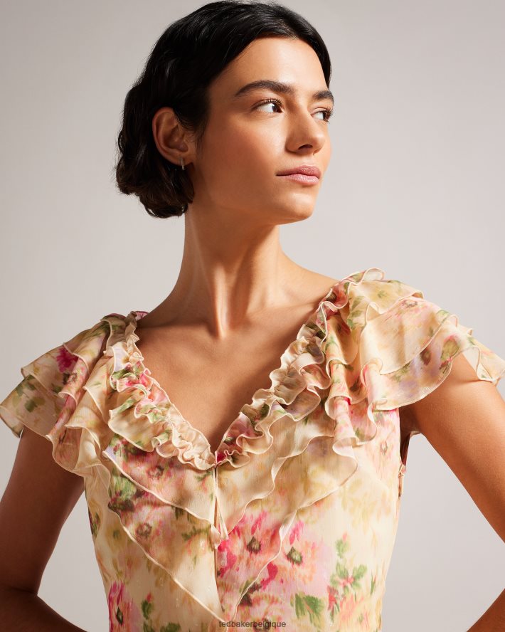 être Ted Baker femmes Ammiah - Robe courte fleurie à volants et col en V bronzer FR8J4222 vêtements