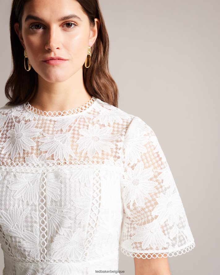être Ted Baker femmes Lydiiha - Robe courte évasée en dentelle blanc FR8J42140 vêtements