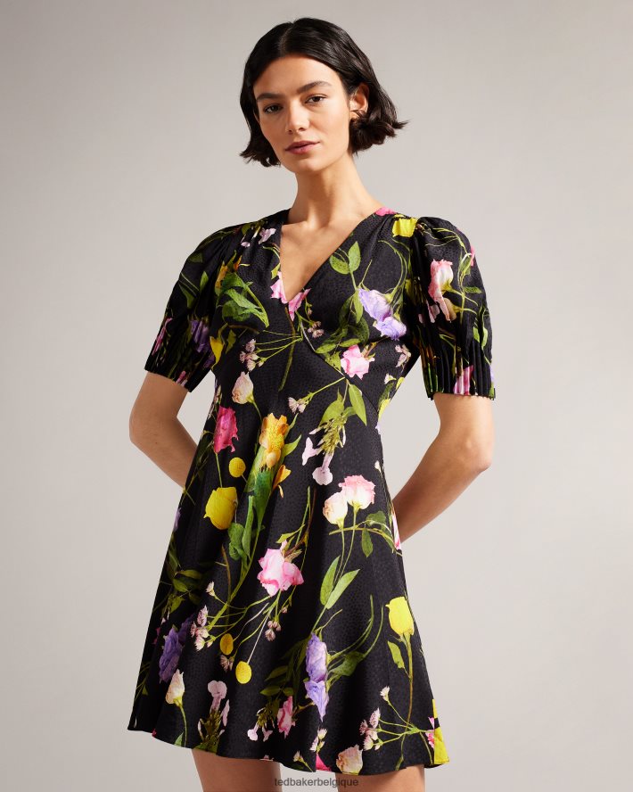 être Ted Baker femmes Opallie - Robe courte à manches bouffantes noir FR8J42181 vêtements