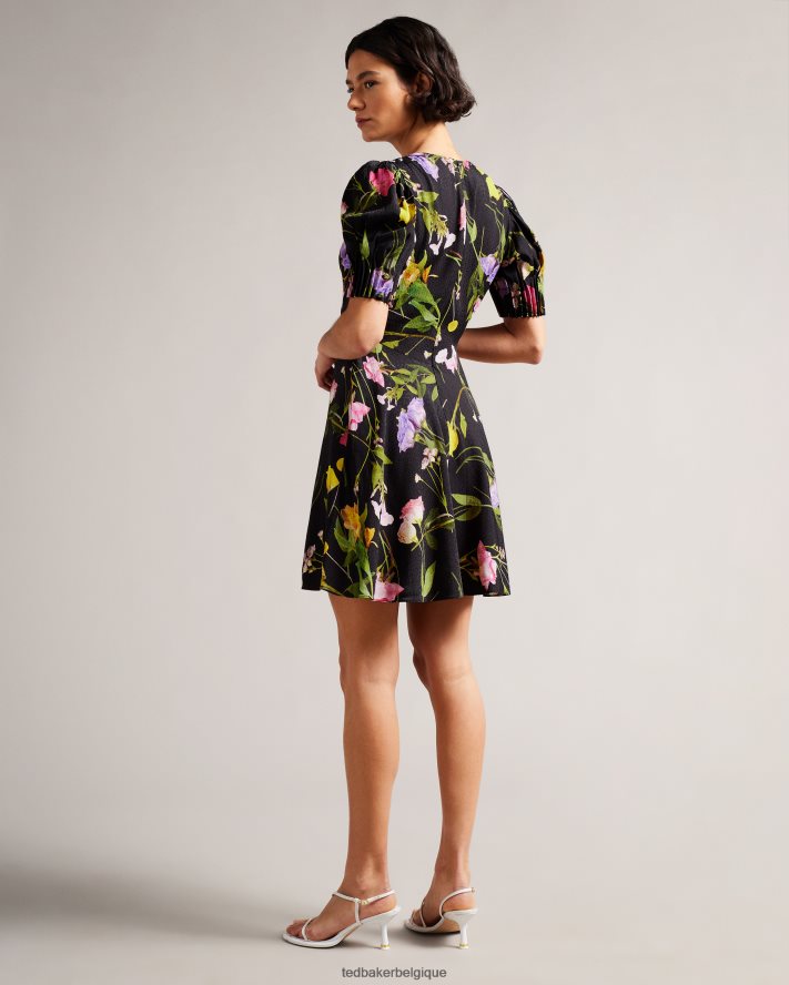 être Ted Baker femmes Opallie - Robe courte à manches bouffantes noir FR8J42181 vêtements