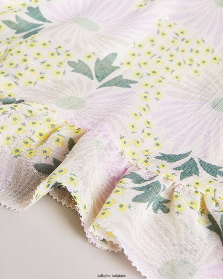 être Ted Baker femmes Suttonn - Robe courte à col torsadé et volants jaune clair FR8J4212 vêtements