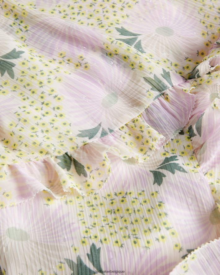 être Ted Baker femmes Suttonn - Robe courte à col torsadé et volants jaune clair FR8J4212 vêtements