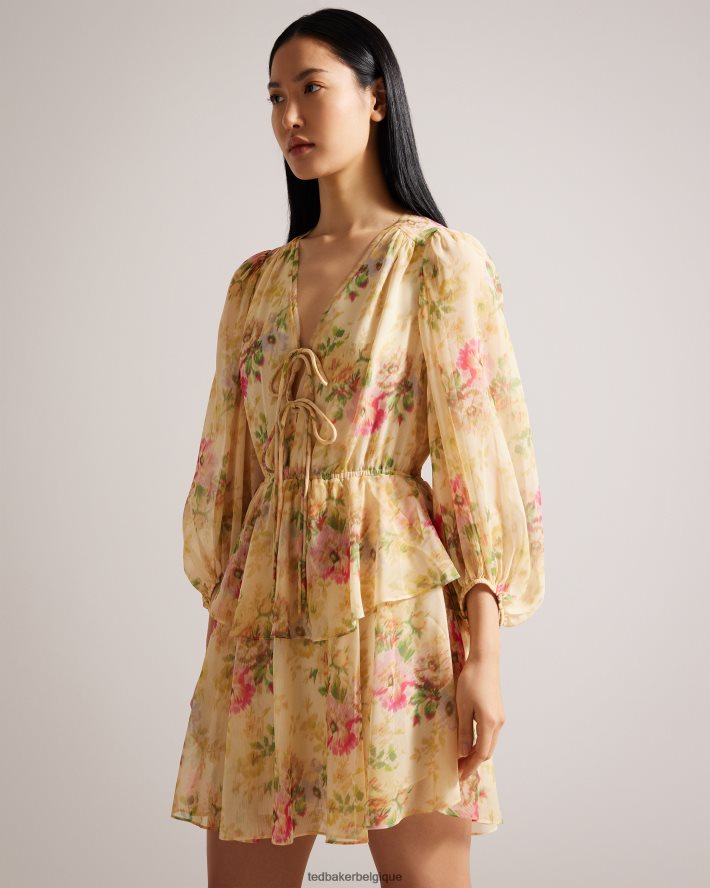 être Ted Baker femmes Tamziiy - Robe courte à fleurs et volants bronzer FR8J42293 vêtements