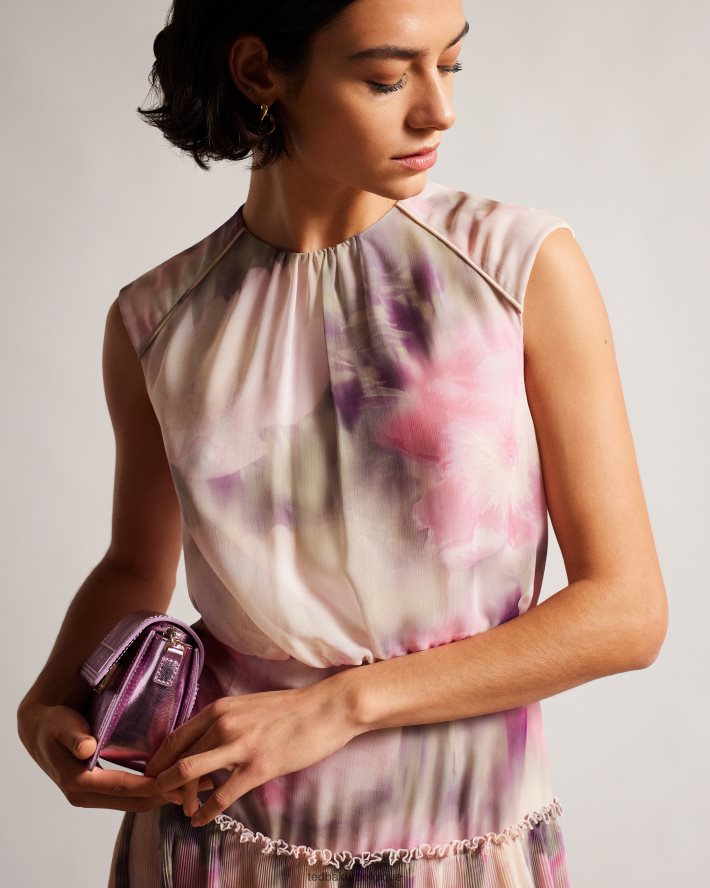 être Ted Baker femmes amorita - robe courte sans manches à taille fleurie floue corail FR8J4224 vêtements