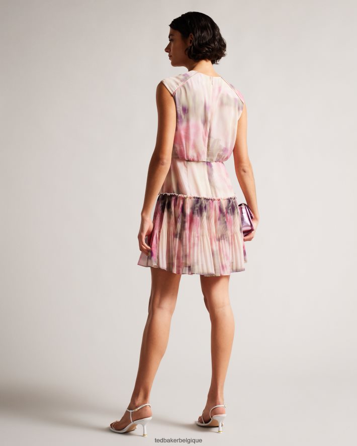 être Ted Baker femmes amorita - robe courte sans manches à taille fleurie floue corail FR8J4224 vêtements