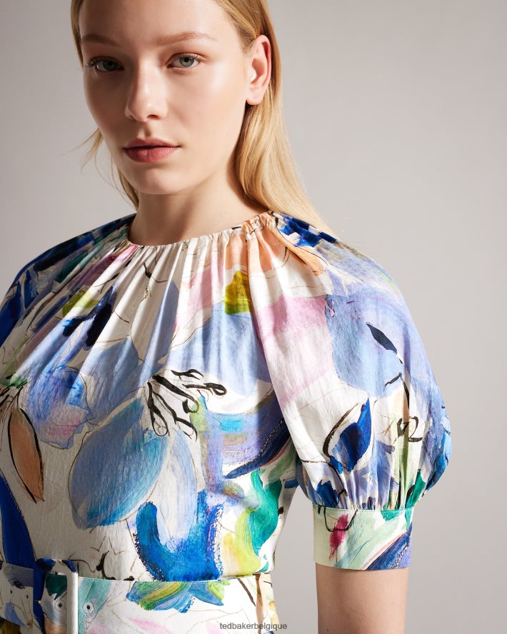 être Ted Baker femmes ritahh - robe courte ceinturée à imprimé artistique blanc FR8J42324 vêtements