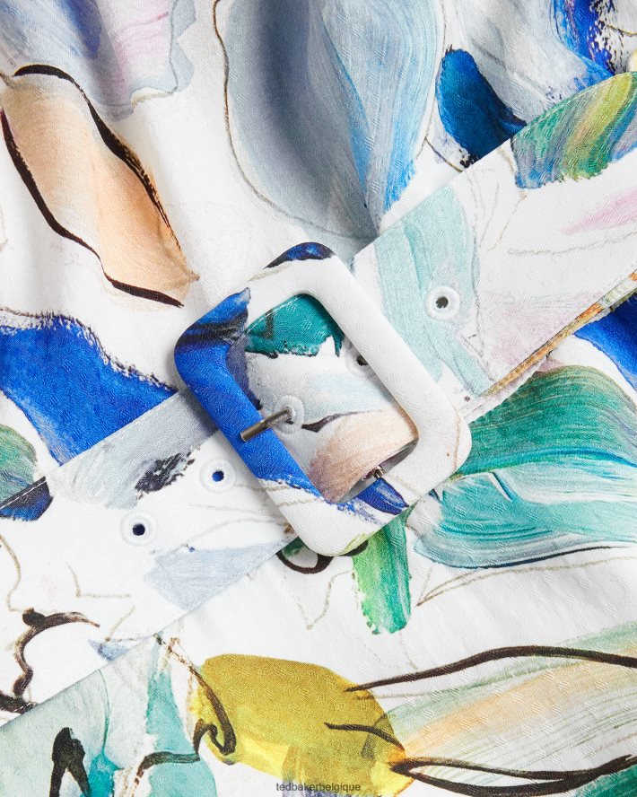 être Ted Baker femmes ritahh - robe courte ceinturée à imprimé artistique blanc FR8J42324 vêtements