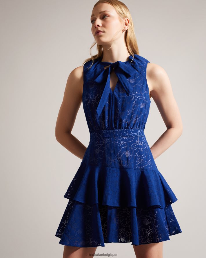 être Ted Baker femmes robe courte asymétrique à volants timmia bleu brillant FR8J42127 vêtements