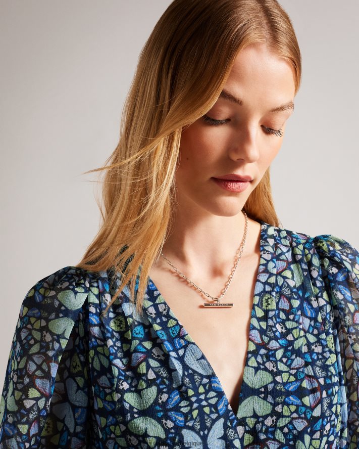 être Ted Baker femmes robe courte corolle à volants Rohzan bleu moyen FR8J4274 vêtements