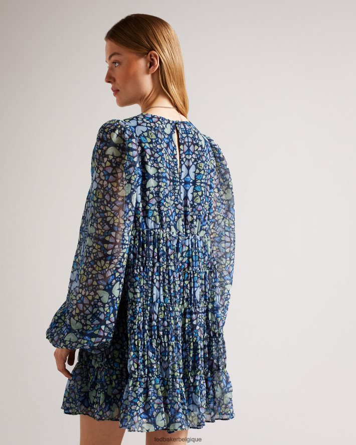 être Ted Baker femmes robe courte corolle à volants Rohzan bleu moyen FR8J4274 vêtements
