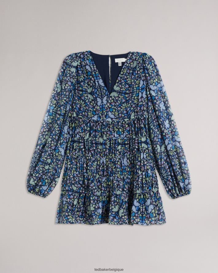 être Ted Baker femmes robe courte corolle à volants Rohzan bleu moyen FR8J4274 vêtements