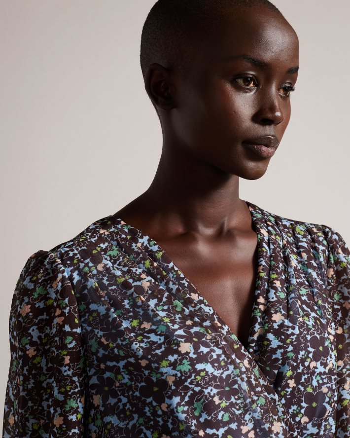 être Ted Baker femmes robe courte imprimée à manches longues Cherela bleu clair FR8J4280 vêtements