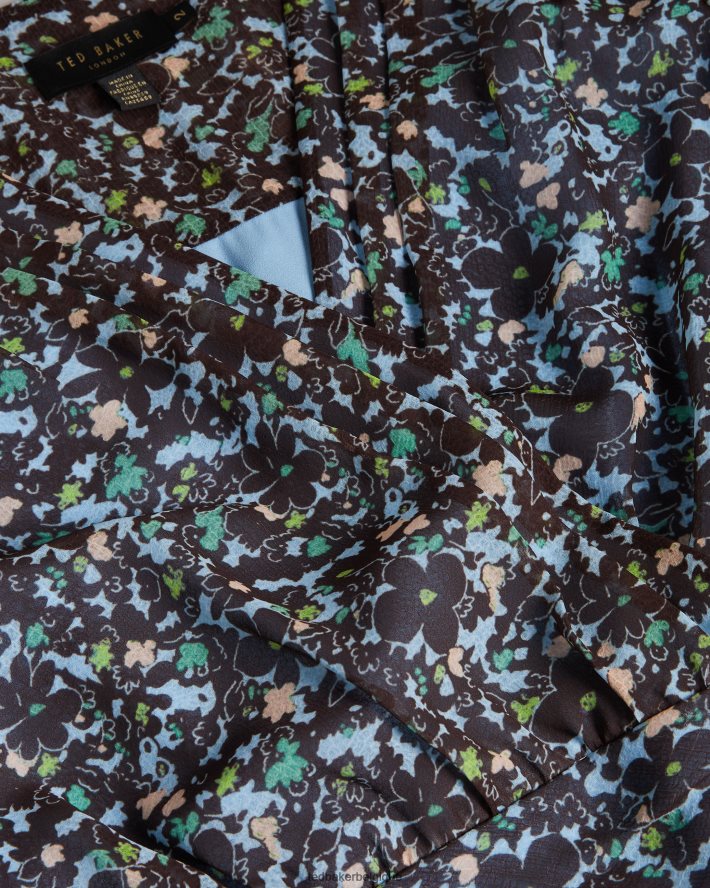 être Ted Baker femmes robe courte imprimée à manches longues Cherela bleu clair FR8J4280 vêtements