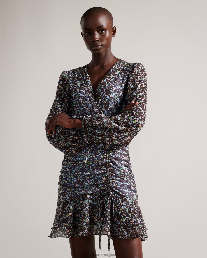 être Ted Baker femmes robe courte imprimée à manches longues Cherela bleu clair FR8J4280 vêtements