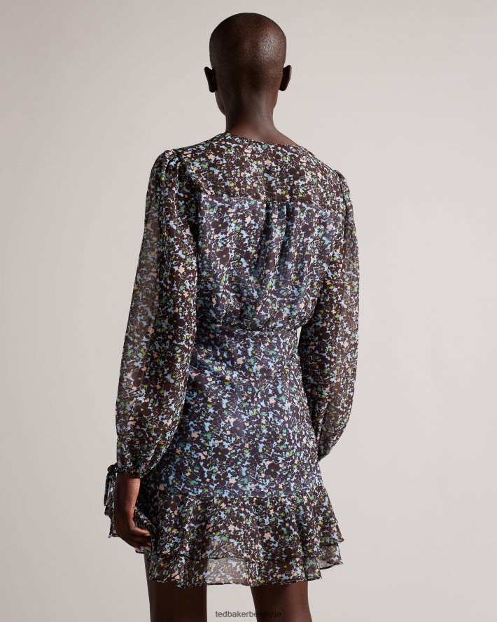 être Ted Baker femmes robe courte imprimée à manches longues Cherela bleu clair FR8J4280 vêtements