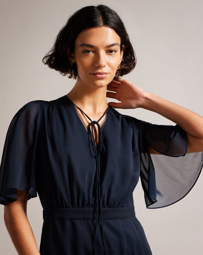 être Ted Baker femmes robe courte évasée giggie à volants bleu foncé FR8J42159 vêtements