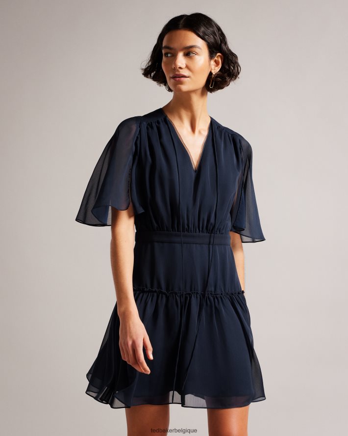 être Ted Baker femmes robe courte évasée giggie à volants bleu foncé FR8J42159 vêtements