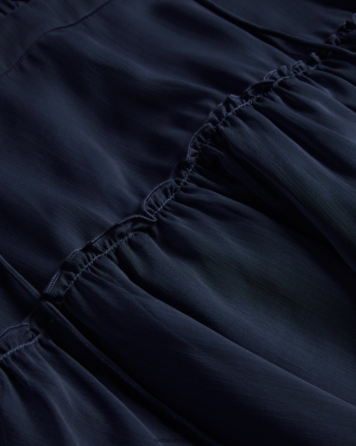 être Ted Baker femmes robe courte évasée giggie à volants bleu foncé FR8J42159 vêtements