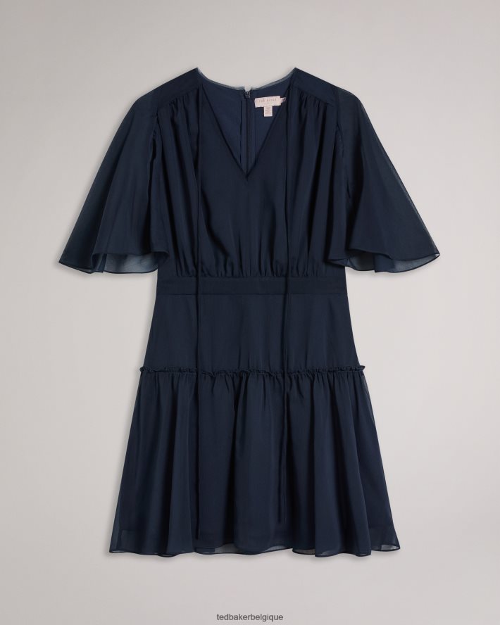 être Ted Baker femmes robe courte évasée giggie à volants bleu foncé FR8J42159 vêtements