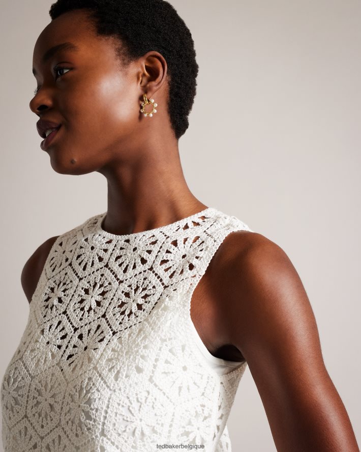 être Ted Baker femmes robe droite courte en crochet nella blanc FR8J42273 vêtements