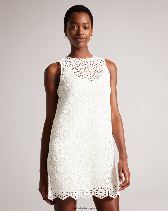 être Ted Baker femmes robe droite courte en crochet nella blanc FR8J42273 vêtements