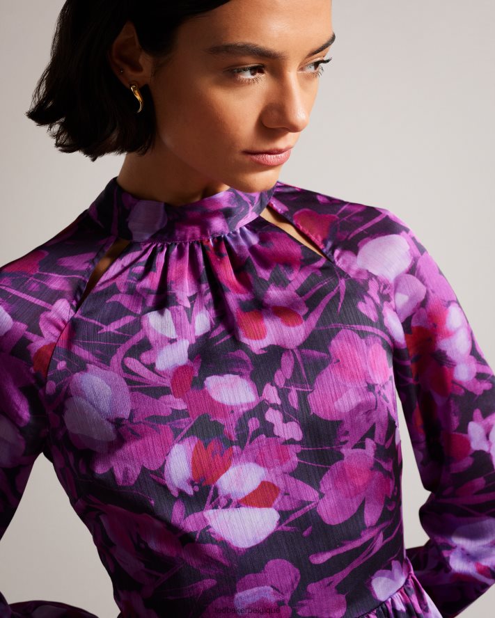 être Ted Baker femmes sammieh - robe courte ajustée et évasée à col montant violet FR8J4267 vêtements