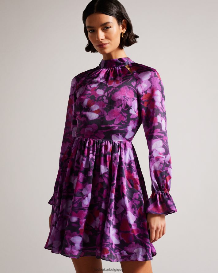 être Ted Baker femmes sammieh - robe courte ajustée et évasée à col montant violet FR8J4267 vêtements