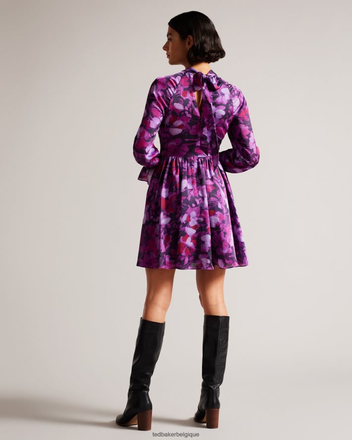 être Ted Baker femmes sammieh - robe courte ajustée et évasée à col montant violet FR8J4267 vêtements