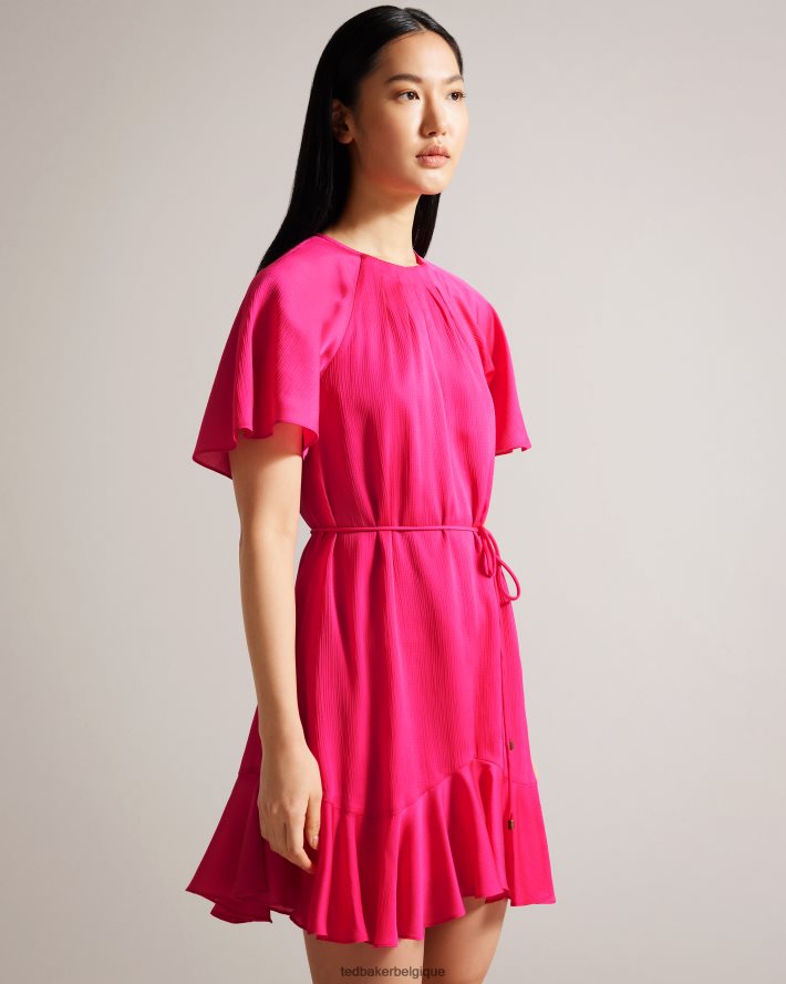 être Ted Baker femmes Elsieee - Robe patineuse courte à ourlet cannelé rose pétant FR8J4228 vêtements