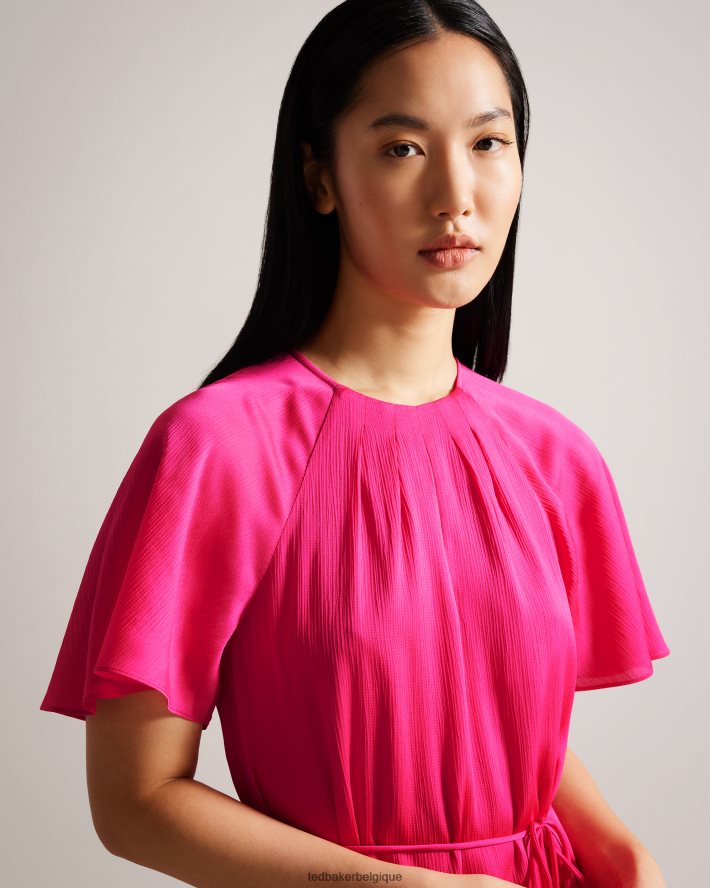 être Ted Baker femmes Elsieee - Robe patineuse courte à ourlet cannelé rose pétant FR8J4228 vêtements