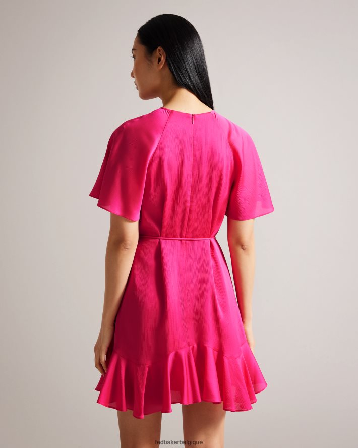 être Ted Baker femmes Elsieee - Robe patineuse courte à ourlet cannelé rose pétant FR8J4228 vêtements