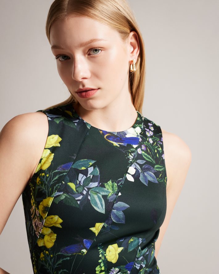 être Ted Baker femmes robe patineuse en néoprène imprimée lexiya vert foncé FR8J42282 vêtements