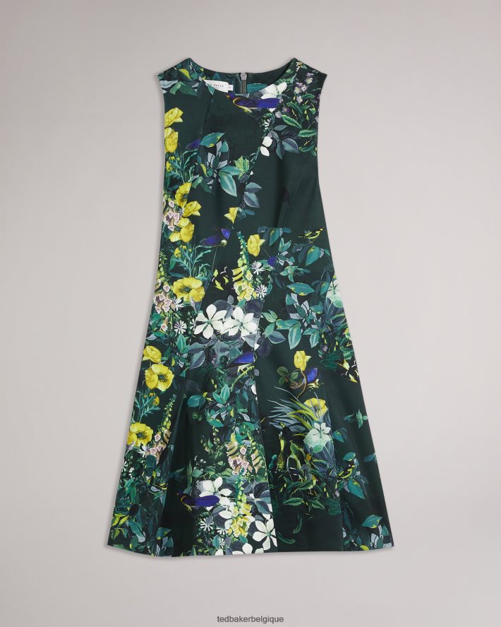 être Ted Baker femmes robe patineuse en néoprène imprimée lexiya vert foncé FR8J42282 vêtements
