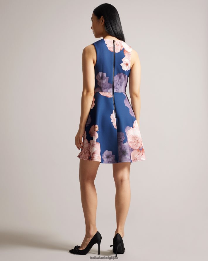 être Ted Baker femmes robe patineuse imprimée à col en V emleey bleu foncé FR8J4269 vêtements