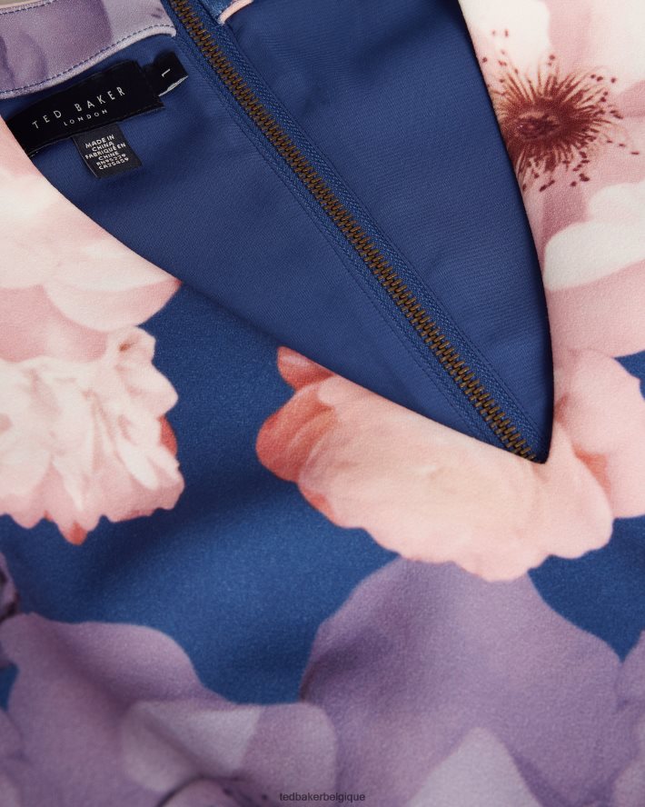 être Ted Baker femmes robe patineuse imprimée à col en V emleey bleu foncé FR8J4269 vêtements