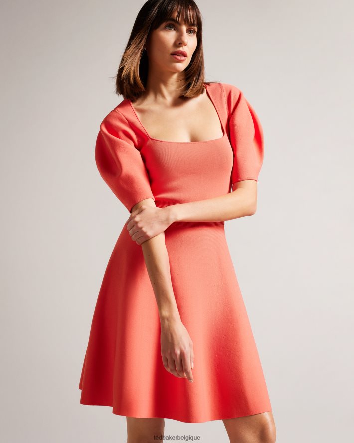 être Ted Baker femmes robe patineuse à manches bouffantes hayliy corail FR8J42278 vêtements