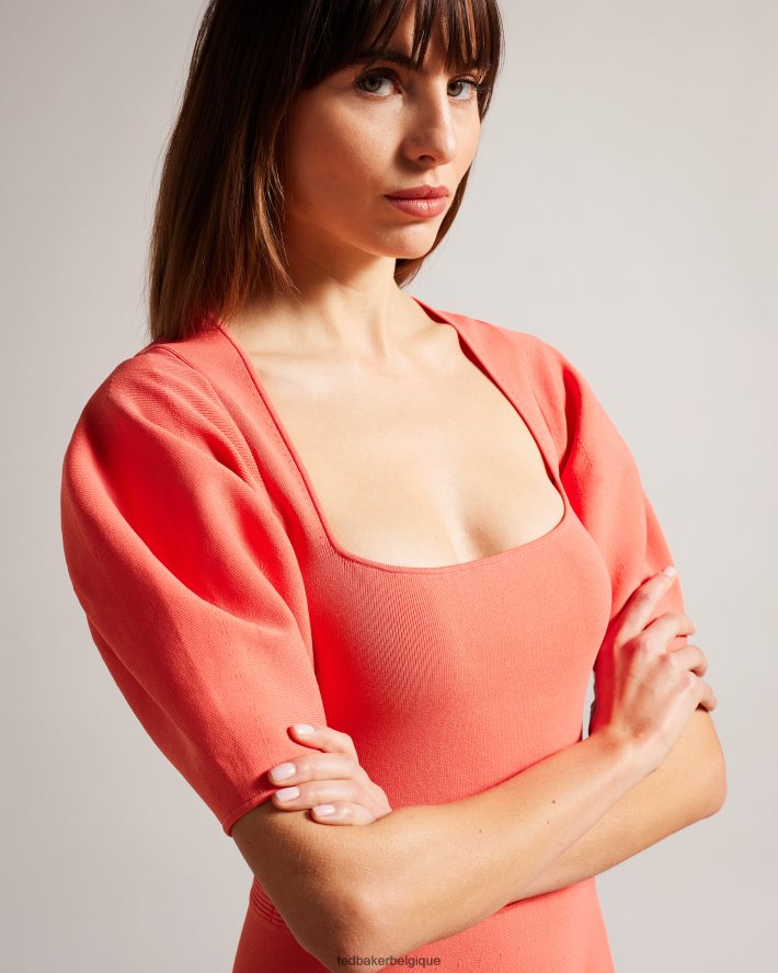 être Ted Baker femmes robe patineuse à manches bouffantes hayliy corail FR8J42278 vêtements