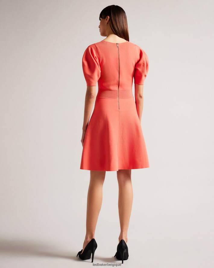 être Ted Baker femmes robe patineuse à manches bouffantes hayliy corail FR8J42278 vêtements