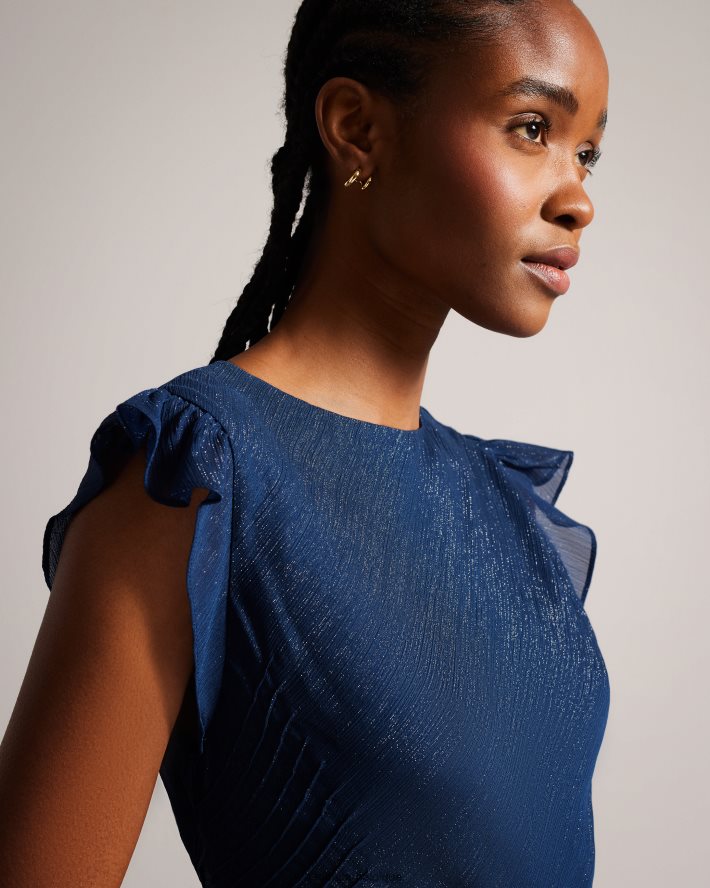 être Ted Baker femmes Laurae - Robe longue coupée en biais avec volants bleu foncé FR8J42235 vêtements