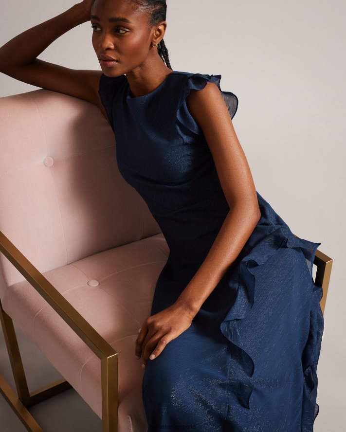 être Ted Baker femmes Laurae - Robe longue coupée en biais avec volants bleu foncé FR8J42235 vêtements
