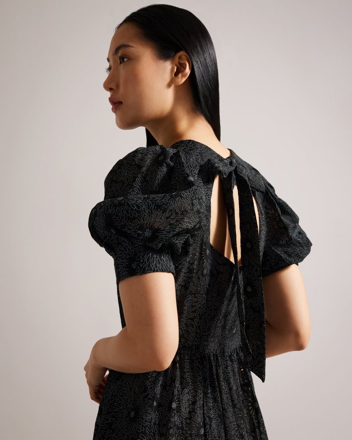 être Ted Baker femmes meganie - robe longue à volants et manches bouffantes noir FR8J4216 vêtements