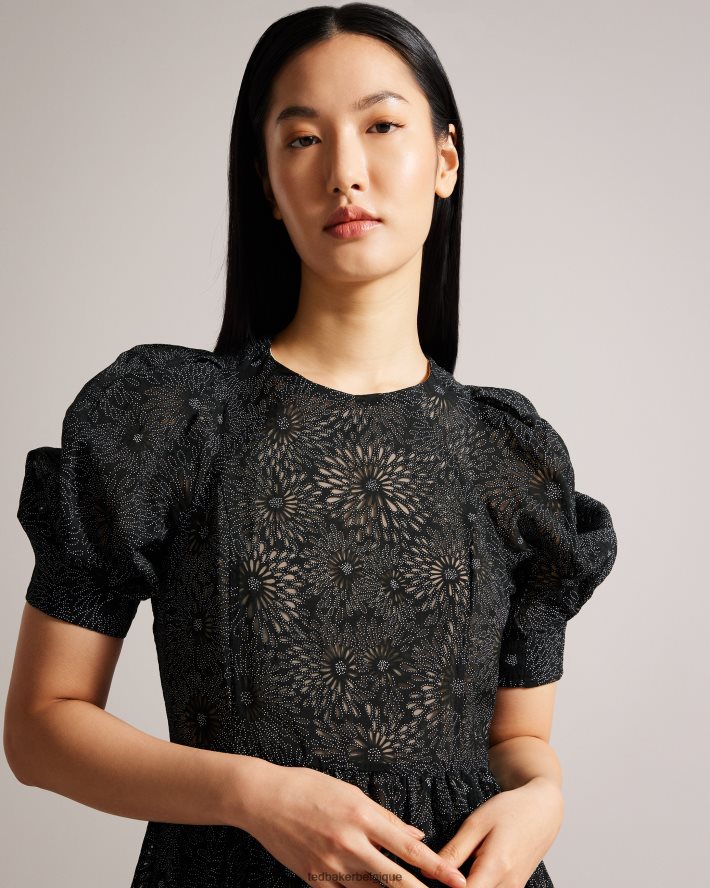 être Ted Baker femmes meganie - robe longue à volants et manches bouffantes noir FR8J4216 vêtements