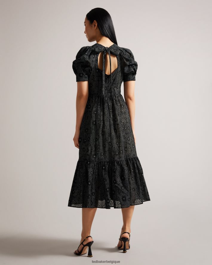être Ted Baker femmes meganie - robe longue à volants et manches bouffantes noir FR8J4216 vêtements