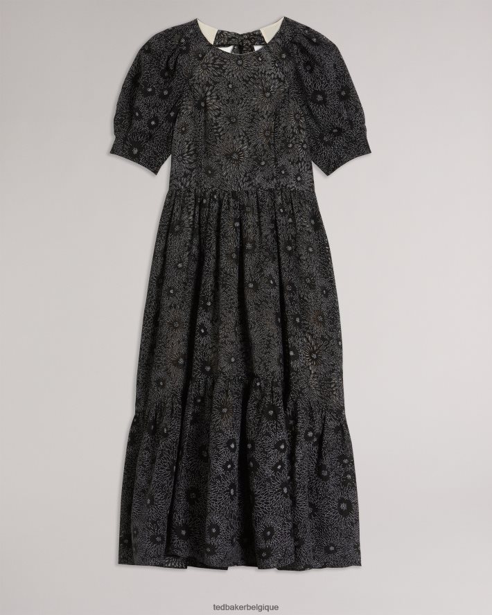 être Ted Baker femmes meganie - robe longue à volants et manches bouffantes noir FR8J4216 vêtements