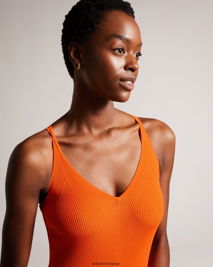 être Ted Baker femmes robe longue en maille côtelée Marrlyy Orange vif FR8J42255 vêtements
