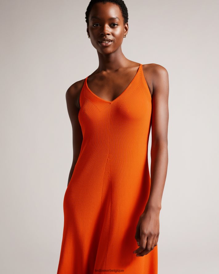 être Ted Baker femmes robe longue en maille côtelée Marrlyy Orange vif FR8J42255 vêtements